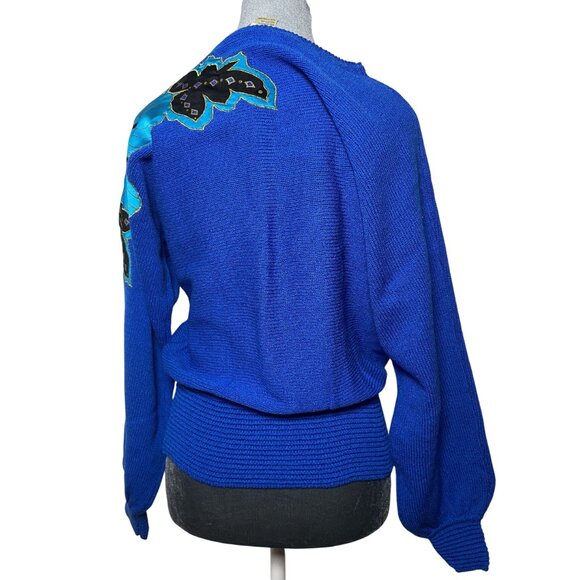 Vintage Blue Floral Sweater By UMI Collections Anne Crimins Sz Medium - Picture 3 of 14